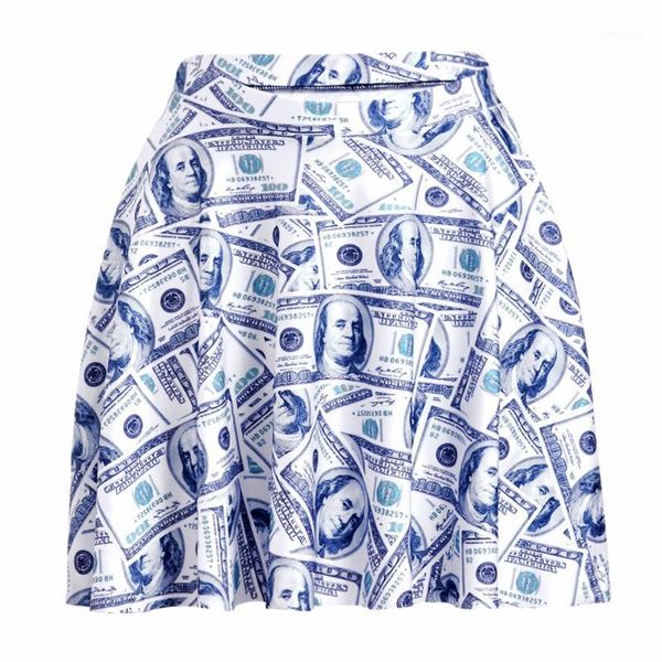 

summer fashion women 3d other dollar pattern printed mini skirt mid waist ladies pleated skirt cute female1, Black
