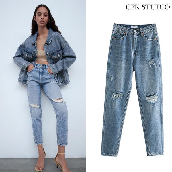 

women jeans with high wasit hollow out solid long denim pants femme autumn casual skinny jeans1, Blue