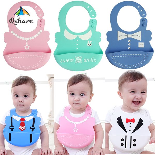 

baby bibs cartoon prints kids silicon bib child adjustable waterproof baby boys girls bibs baby feeding tools y200710