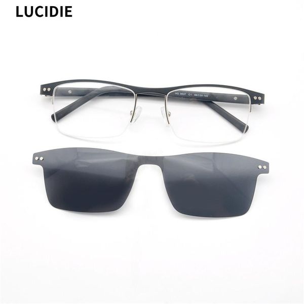 

lucidie square magnetic clip uv400 sunglasses men metal half-frame eyewear driving sun glasses male 2021 brand design shades, White;black