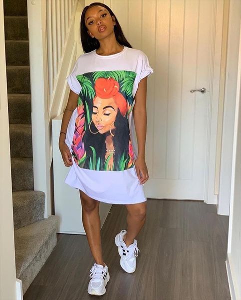 

oversized t shirt dress women short sleeve character print streetwear dresses summer ladies loose casual drop shipping, Black;gray