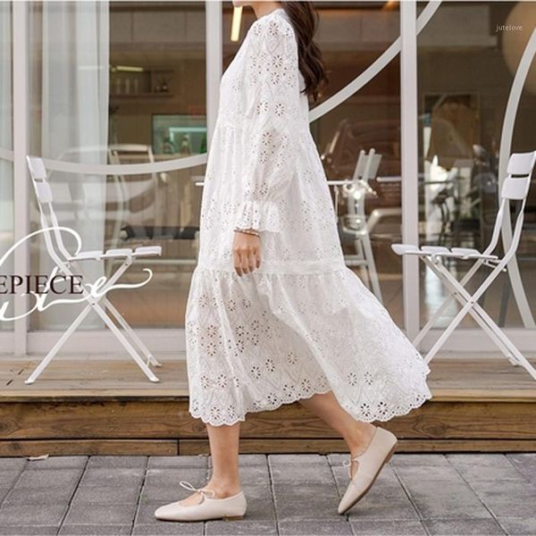 

2020 spring autumn new popular korea style industry lace cutout dress round neck full sleeve long dresses solid color polyester1, Black;gray