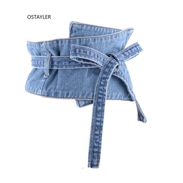 

brand denim fabric women sim corset bandage bowler wide waist belts vintage washed jean ladies dress belt cummerbund y200501, Black;brown
