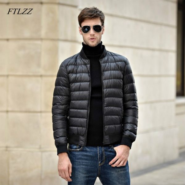 

ftlzz winter new jacket 90% white duck down men ultra light thin jackets slim warm basic outwear windproof parkas coat, Black