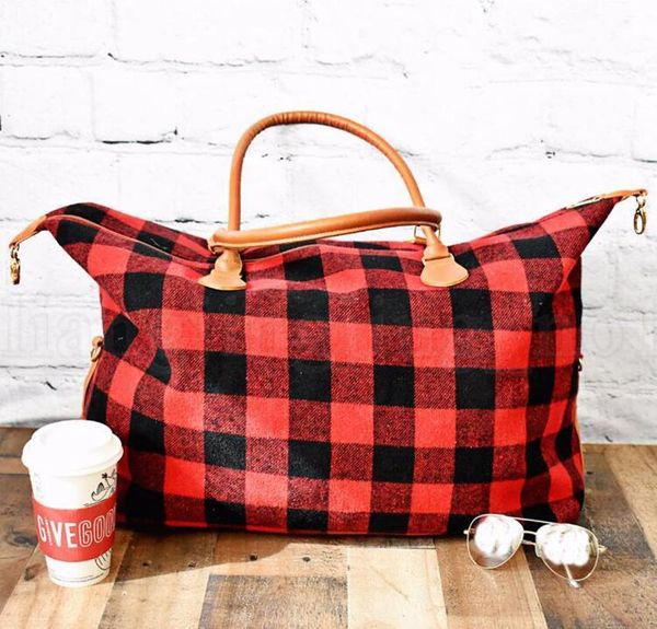 

buffalo check handbag red black plaid bags large capacity travel tote with pu handle storage mate jlloxx lucky2005