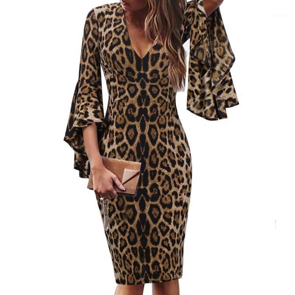 

vfemage womens deep v-neck flare bell long sleeves elegant work business casual party slim sheath bodycon pencil dress 15921, Black;gray