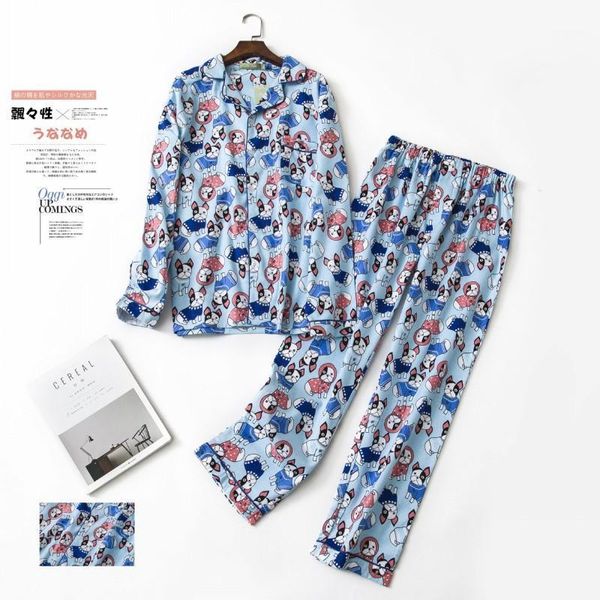 

men's sleepwear 2021 autumn pijamas men cartoon pajama sets male 100% polished pure cotton suit turn-down collar shirt & pants1, Black;brown