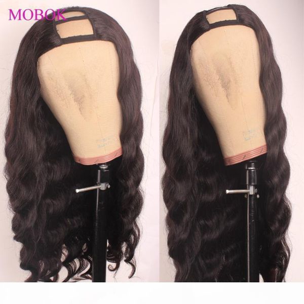 

mobok loose deep wave wig u part human hair wig remy 180% brazilian loose deep wave human hair pre plucked for black women, Black;brown