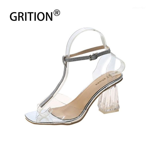 

sandals grition pvc jelly women high heel transparent shoes stripper clear block strap crystal open toe sandal 2021 summer1, Black