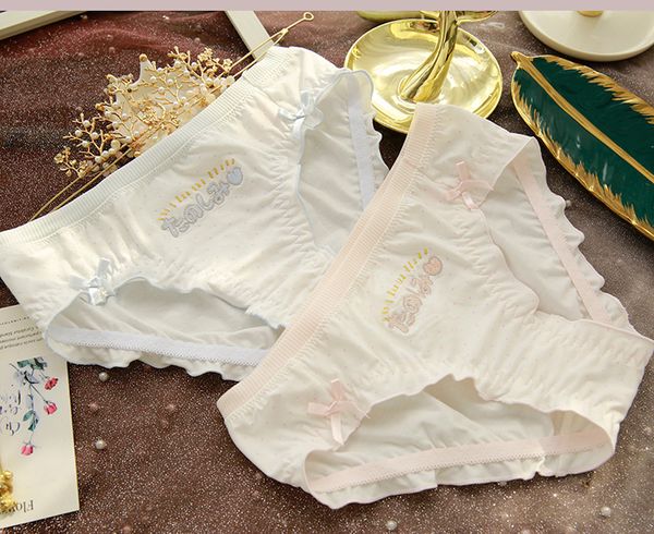 

japanese soft sister sweet cute wide-brim briefs japanese embroidery bowknot cotton low-waist underwear girls student panties c1211, Black;white