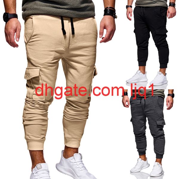 

new youth men's leisure stereo cutting and pasting pocket men's leisure sports pants in autumn and winter of 2019, Black