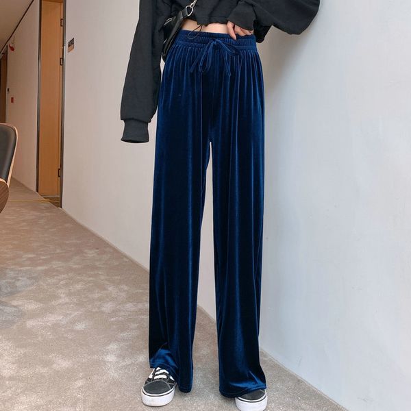 

2021 new spring and summer, velvet floss of gold, baggy women's trousers drape down, loose, elastic leg, high waist, casual trousers. w, Black;white