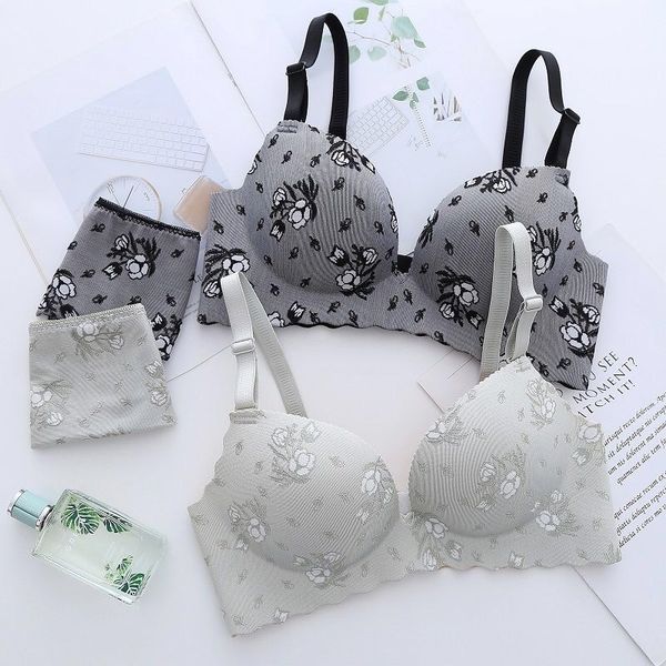 

seamless bra set for women underwear floral print push up bralette lingerie wire bra and panty set intimates female, Red;black