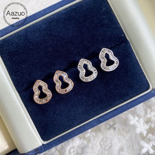 

stud aazuo 18k white gold rose real princess diamond classic lovely gourd shape earring for woman wedding engagement party, Golden;silver