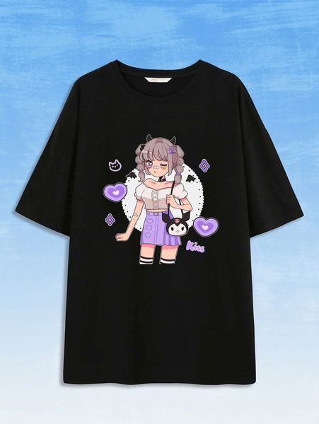 

romwe x cherry figure print tee 97f5#, White