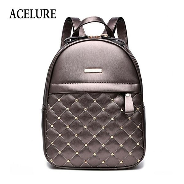 

acelure women backpack fashion causal bags bead female shoulder bag pu leather backpacks for girls mochila y201224