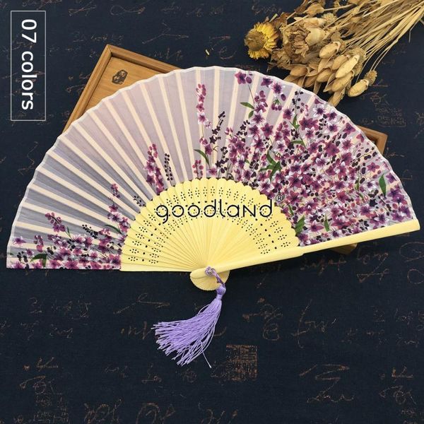 

party favor 1pcs chinese dhyana style flower blossom purple pink blue silk bamboo hand fan wedding