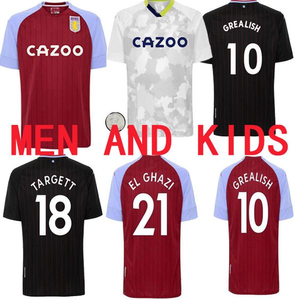 

men and kids kits 2021 aston villa soccer jersey wesley grealish kodja 2020 2021 el ghazi chester mcginn jugador football shirts, Black;yellow