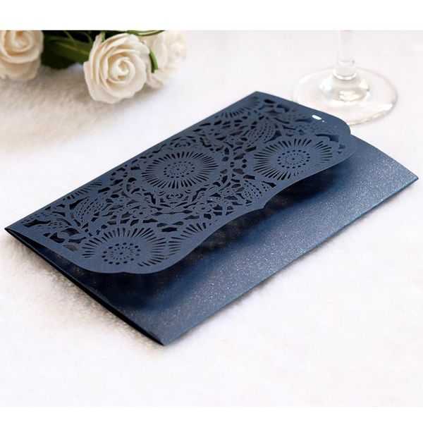 

1pcs blue white red gold purple pocket laser cut wedding invitation card with rsvp card personalized business party decoration wmtsux