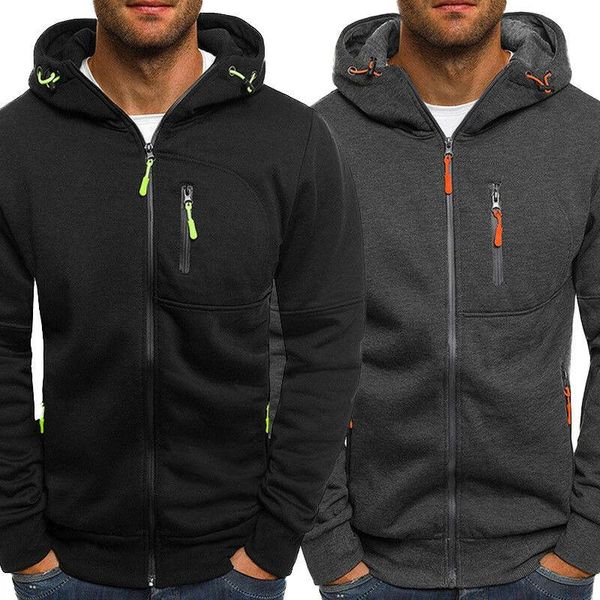 

men's winter hoodies slim fit hooded sweatshirt outwear warm coat jacket plain zip up casual coat black gray 2021
