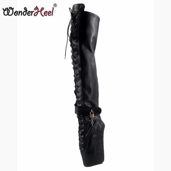

wonderheel new extreme high heel " wedges heel ballet thigh high boot heels lace up matte leather over the knee boots1, Black