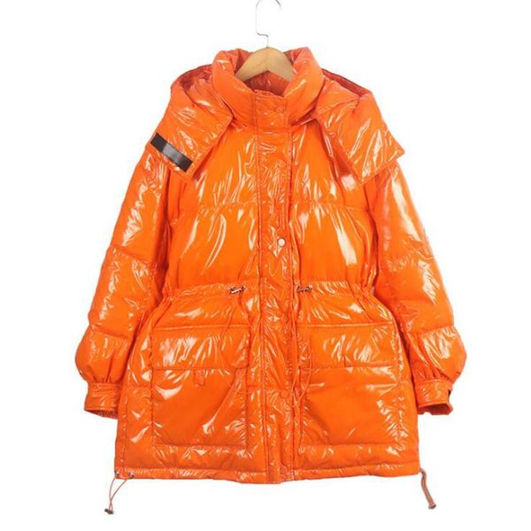 

winter women's mid-length glossy parka thick waterproof removable hooded parka women candy color white duck down jacket, Black