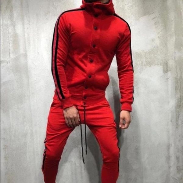 

hooded button cardigan men's sports fashion hip hop matching suit tracksuit men set casual sweat suit, Gray