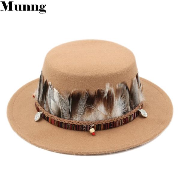 

wide brim hats munng fashion wool bowler boater sailor cap flat hat, Blue;gray