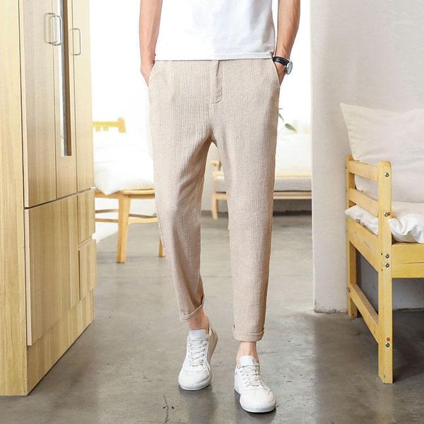 

men trousers ankle-length linen cotton pant mens harem joggers casual sweatpants men pants for male1, Black