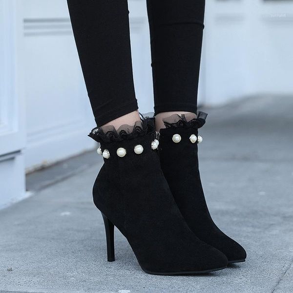 

boots 2021 fashion autumn leather women ankle casual buckle lace up zip high heels bootsdfr561, Black