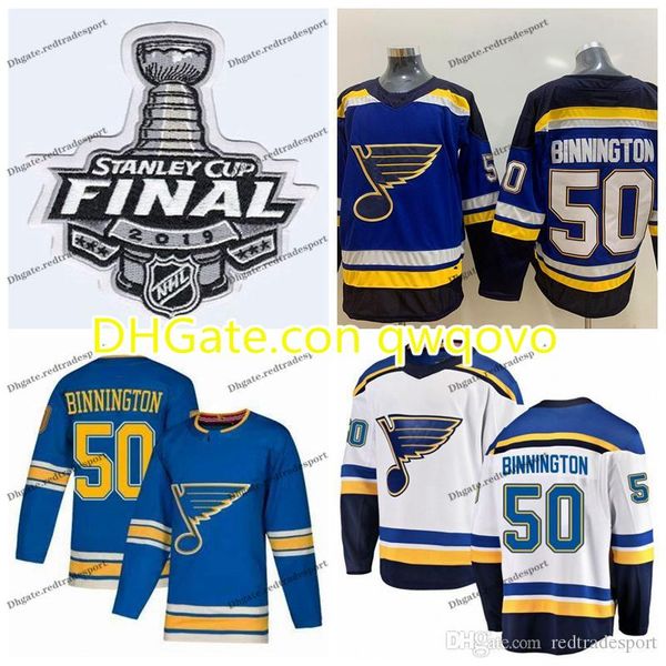 

2019 stanley cup final alternate light blue jodan binnington st. louis blues hockey jerseys 50 binnington navy blue stitched shirts, Black;red