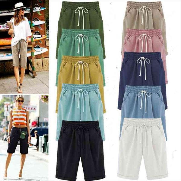 

summer shorts women casual drawstring elastic shorts knee length bermuda for women bermuda large size plus size 6xl, White;black