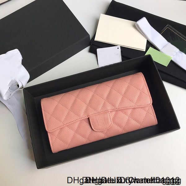 

2020 brand new classic three - fold long wallet leather hardware lingge lines of original single quality details to the most incisive, Red;black