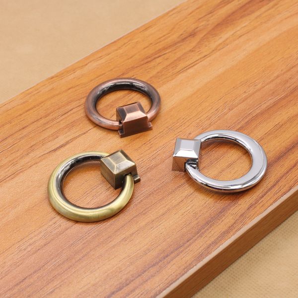 

2 pcs antique copper pull handle ring single hole round ancient ancient red chrome european simple wardrobe door pendant handle