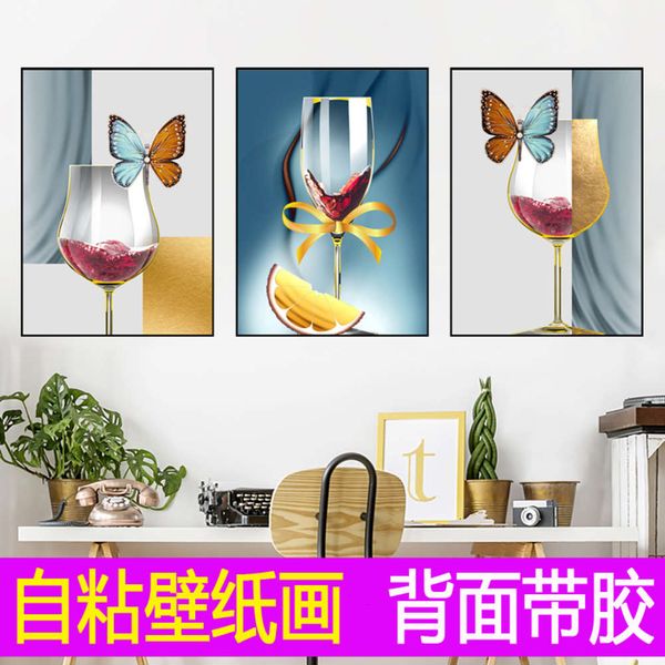 

simple nordic modern rtaurant decoration painting self adhive background wall sticker living room framels mural triple wallpaper