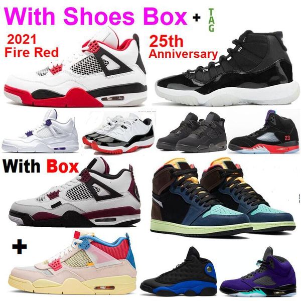 

2021 bio hack 1s 4 fire red 4s union guava ice 11 25th anniversary 5 what the 4 11s bred basketball shoes sneakers with box, White;red