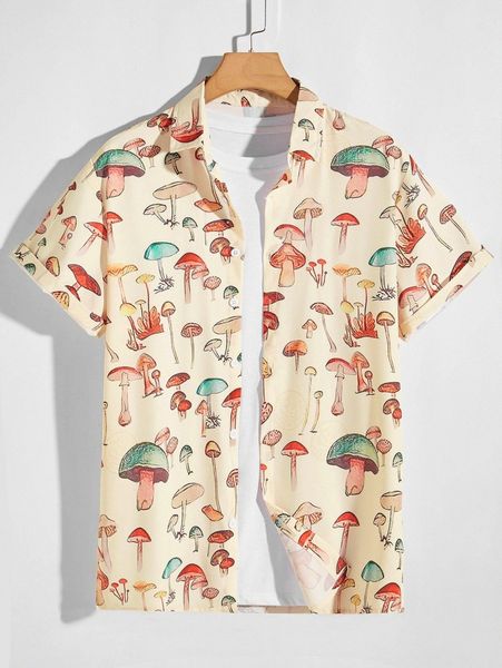

men mushroom print button up shirt x9yr#, White;black