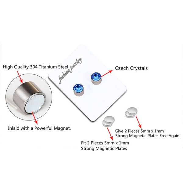 

8 pairs crystal magnetic clip non-piercing earrings set titanium steel earrings 634c, Golden;silver