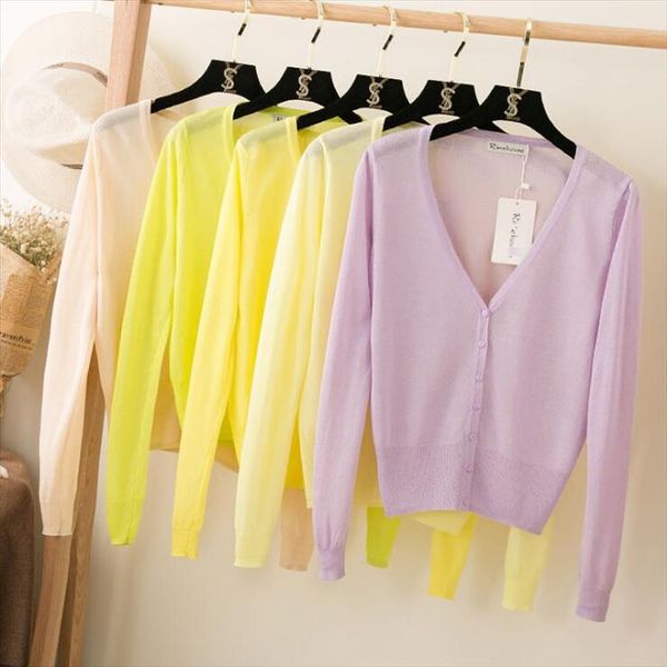 

queechalle 20 colors short cardigan coat summer spring womens v neck ice silk thin coats pink white black yellow green red blue