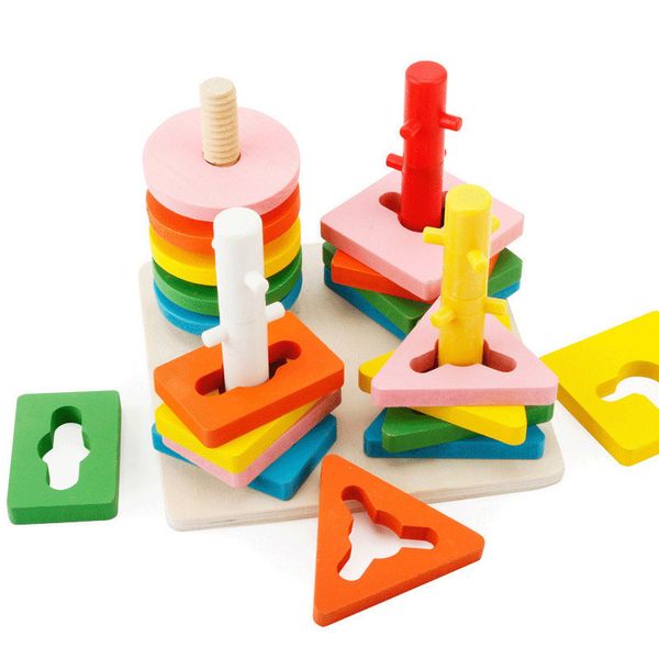 Montessori Spielzeug DIY Holz Bausteine Spielzeug Geometrische Form Paarung Bord Modell Set Frühe Pädagogische Für Kinder