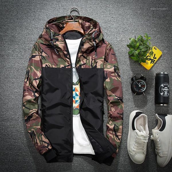 

men's jackets nice men jacket thin slim long sleeve camouflage hooded windbreaker zipper outwear army brand clothing size 4xl1, Black;brown