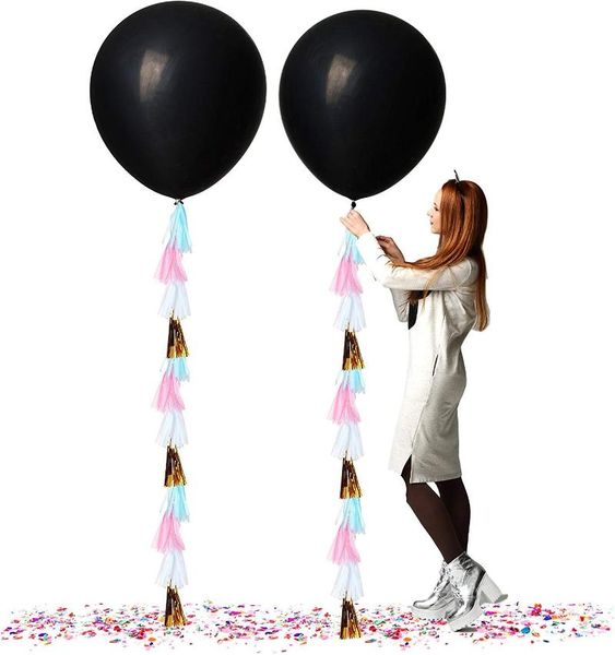 

36 inch black round confetti latex balloon boy or girl gender reveal party balls giant baby shower with pink blue gold confetti
