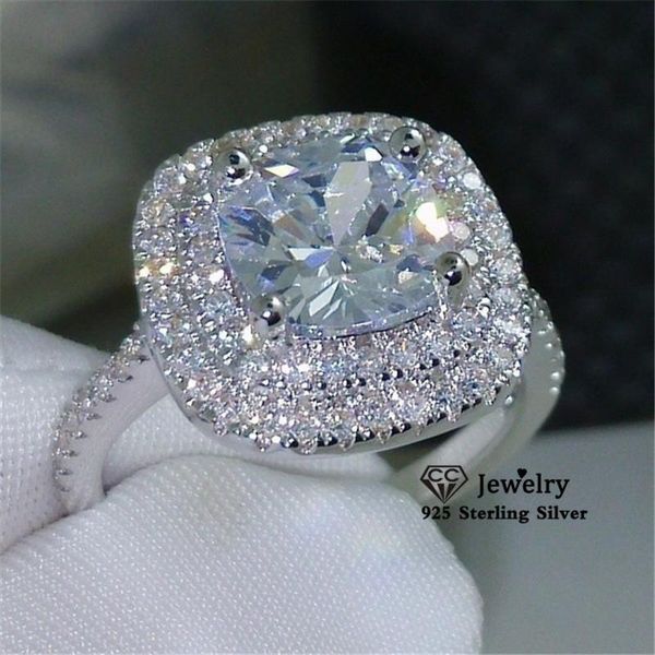 

rings for women s925 silver bridal wedding luxury jewelry double layer tiger claw square cubic zirconia fine jewelry 3133, Golden;silver