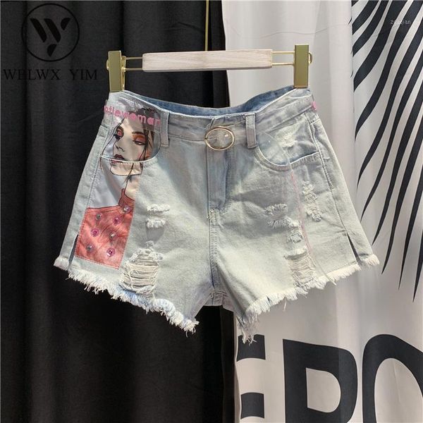 

women's shorts high waist denim women summer loose plus size a-line jeans fashion patch sequins splice wide leg short pants jeans1, White;black