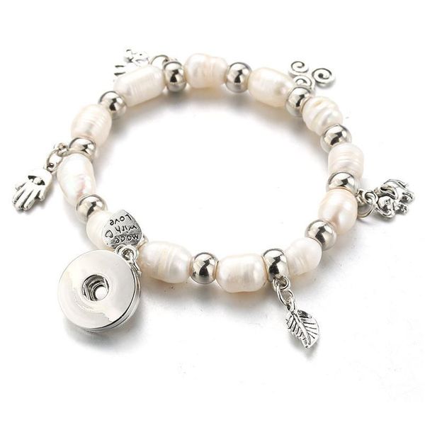 

4 styles snap jewelry elasticity snap button bracelet 18mm snap button charms real white pearl bracelets for wo bbycrk, Golden;silver