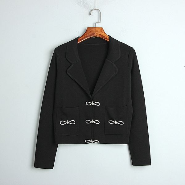 

new elegant office mrs cardigans of solid male enthusky white collar black arc luxury diamonds female autumn buttons bluffs m3v5, White;black