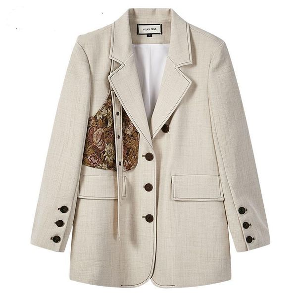 

women's suits & blazers 2021 women blazer printed patchwork suit single breasted long sleeve ladies coat fashioi jacket, White;black