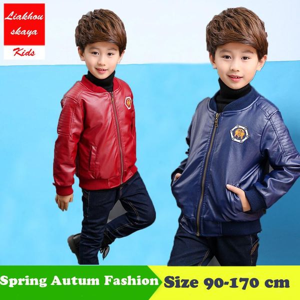 

liakhouskaya 90-170 kids pu fleece leather childrens winter jackets for baby boys black cool outerwear children's pu coat, Blue;gray