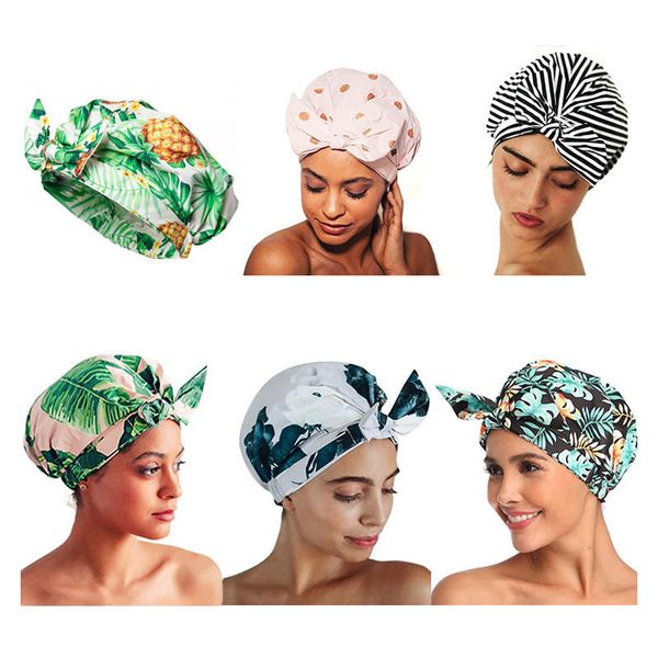 

women soft reusable bow-knot waterproof washable shower cap turban bath hair caps for long hair girl