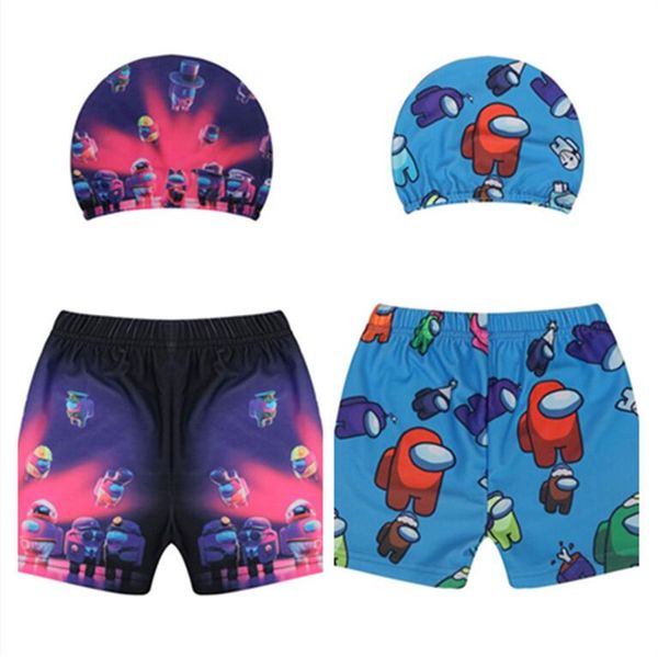 

game among us swimwear kids boy cartoon anime two piece swimsuit summer swim trunks sets beach swimming cap shorts bathing suit cz122801, Blue